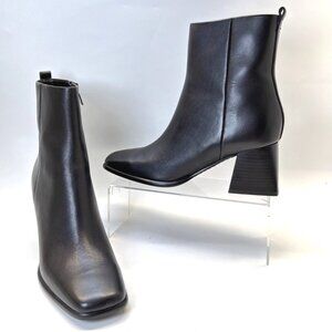 Marc Fisher LTD Floria Booties Black Leather Block Heel Square Toe Women Sz 9.5
